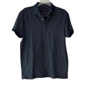 Abercrombie & Fitch Men’s Stretch Polo Shirt Navy Blue White Cross Print Size M